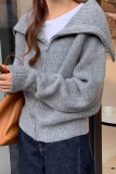 Casual Solid Color Zipper Turndown Collar Tops