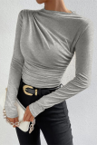 Casual Daily Solid Color Ruched Half A Turtleneck Tops