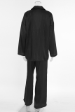 Sexy Street Solid Color Lace Up Tinsel Turn-back Collar Long Sleeve Two Pieces