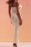 Sexy Solid Color Ruched Flower Shape V Neck One Step Skirt Dresses