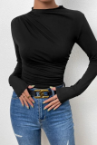 Casual Daily Solid Color Ruched Half A Turtleneck Tops