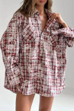 Casual Street Plaid Distressed Buttons Contrast Turndown Collar Tops