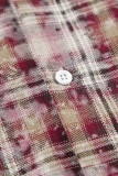 Casual Street Plaid Distressed Buttons Contrast Turndown Collar Tops