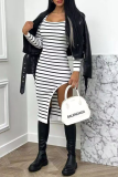Casual Street Stripe Patchwork Slit Contrast Square Neck Irregular Dresses