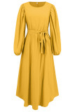 Daily Elegant Solid Color Lace Up O Neck A Line Dresses