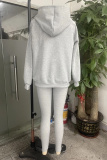 Casual Solid Color Buttons Texture Hooded Long Sleeve Three Pieces