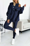 Casual Solid Color Buttons Texture Hooded Long Sleeve Three Pieces