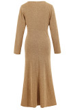 Prom Elegant Solid Color Ruched Sequined O Neck A Line Dresses