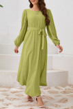 Daily Elegant Solid Color Lace Up O Neck A Line Dresses