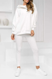 Casual Solid Color Buttons Texture Hooded Long Sleeve Three Pieces