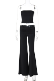 Sexy Street Solid Color Strapless Sleeveless Two Pieces
