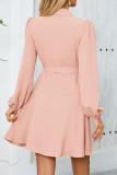 Daily Elegant Solid Color Lace Up Ruffle V Neck Irregular Dresses