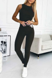 Casual Solid Color O Neck Sleeveless Two Pieces