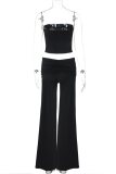 Sexy Street Solid Color Strapless Sleeveless Two Pieces