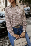Casual Street Geometric Print Flowers Buttons Contrast Turndown Collar Tops