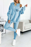 Casual Solid Color Buttons Texture Hooded Long Sleeve Three Pieces