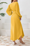 Daily Elegant Solid Color Lace Up O Neck A Line Dresses