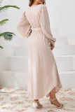 Daily Elegant Solid Color Lace Up O Neck A Line Dresses