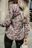 Casual Street Geometric Print Flowers Buttons Contrast Turndown Collar Tops