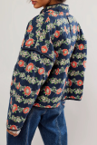Casual Flowers Pocket Patchwork Contrast Mandarin Collar Outerwear