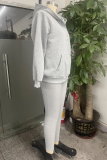 Casual Solid Color Buttons Texture Hooded Long Sleeve Three Pieces