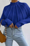 Casual Daily Solid Color Patchwork Weave Half A Turtleneck Tops