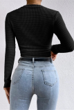 Casual Daily Solid Color Plaid Ruched O Neck Tops