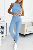 Casual Solid Color O Neck Sleeveless Two Pieces