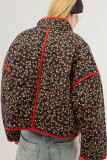 Casual Flowers Pocket Patchwork Contrast Mandarin Collar Outerwear