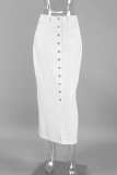 Casual Daily Solid Color Pocket Buckle Regular High Waist Straight Solid Color Bottoms