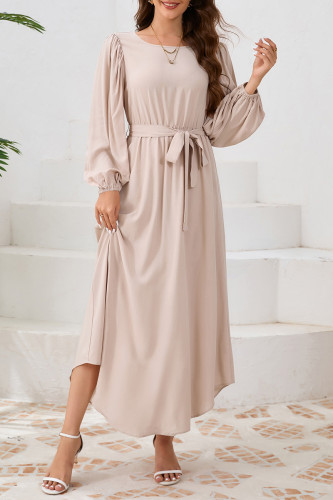 Daily Elegant Solid Color Lace Up O Neck A Line Dresses