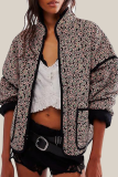 Casual Flowers Pocket Patchwork Contrast Mandarin Collar Outerwear