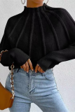 Casual Daily Solid Color Patchwork Weave Half A Turtleneck Tops
