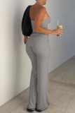 Sexy Street Solid Color Strapless Sleeveless Two Pieces