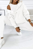 Casual Solid Color Buttons Texture Hooded Long Sleeve Three Pieces