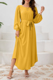 Daily Elegant Solid Color Lace Up O Neck A Line Dresses