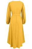 Daily Elegant Solid Color Lace Up O Neck A Line Dresses