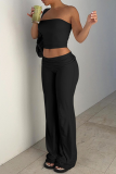 Sexy Street Solid Color Strapless Sleeveless Two Pieces