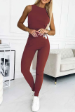 Casual Solid Color O Neck Sleeveless Two Pieces