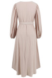 Daily Elegant Solid Color Lace Up O Neck A Line Dresses