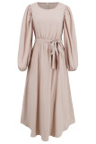 Daily Elegant Solid Color Lace Up O Neck A Line Dresses