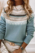 Casual Daily Geometric Stripe Contrast O Neck Tops