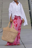 Street Elegant Flowers Print Patchwork Turndown Collar Long Sleeve Two Pieces