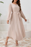 Daily Elegant Solid Color Lace Up O Neck A Line Dresses