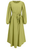 Daily Elegant Solid Color Lace Up O Neck A Line Dresses