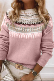 Casual Daily Geometric Stripe Contrast O Neck Tops