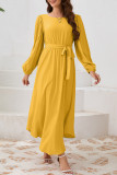 Daily Elegant Solid Color Lace Up O Neck A Line Dresses