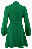 Daily Elegant Solid Color Lace Up Ruffle V Neck Irregular Dresses