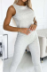 Casual Solid Color O Neck Sleeveless Two Pieces