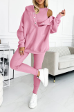 Casual Solid Color Buttons Texture Hooded Long Sleeve Three Pieces